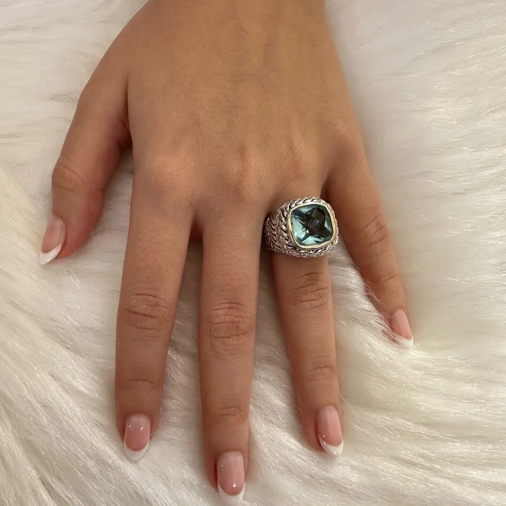 18k GF Blue agua marine Gemstone Ring